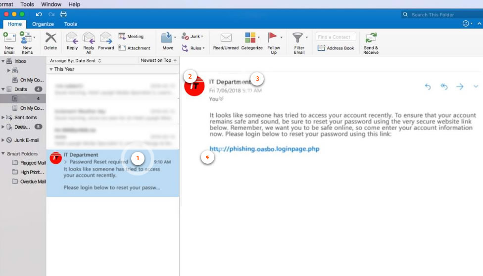 interface of Outlook mail